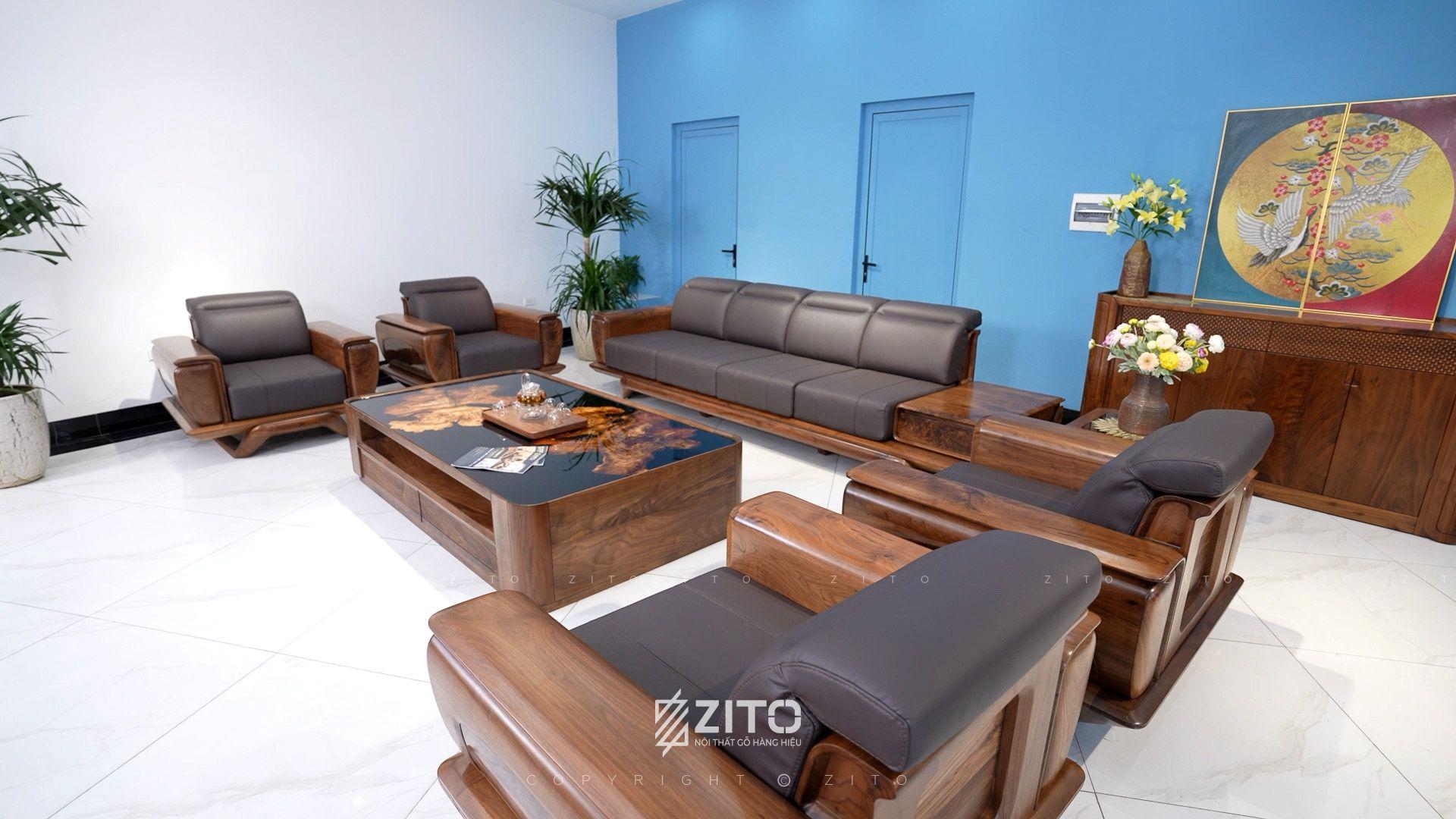 Sofa gỗ óc chó chữ U siêu rộng